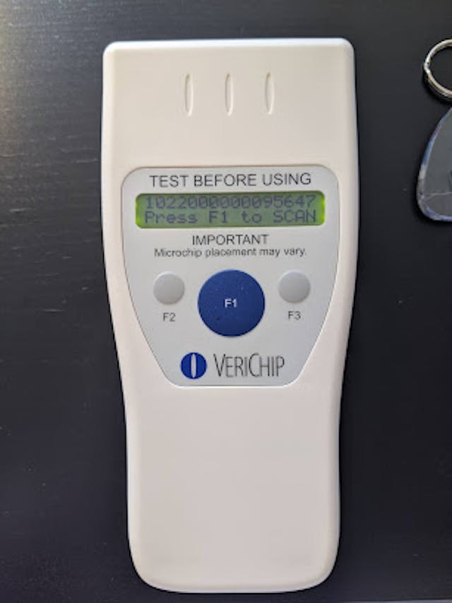 VeriChip Scanner after reading test implant keychain
