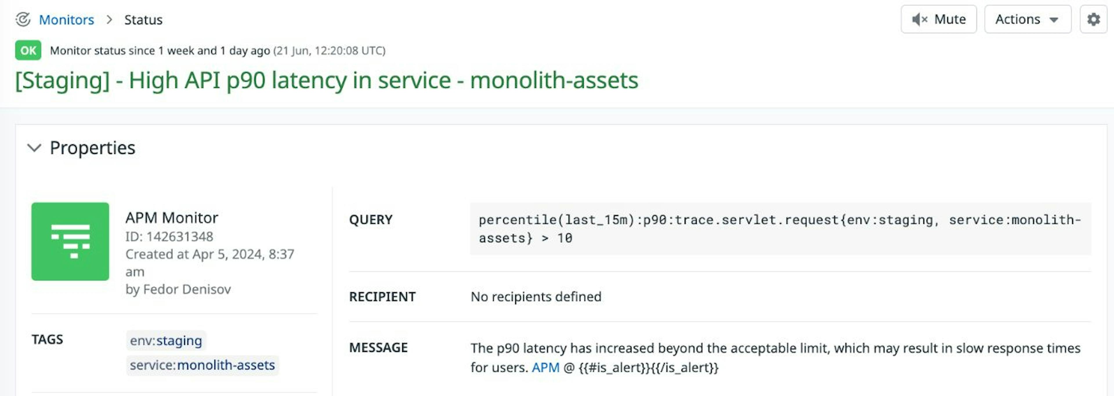 Monitor that uses artificial service 'monolith-assets' in the query