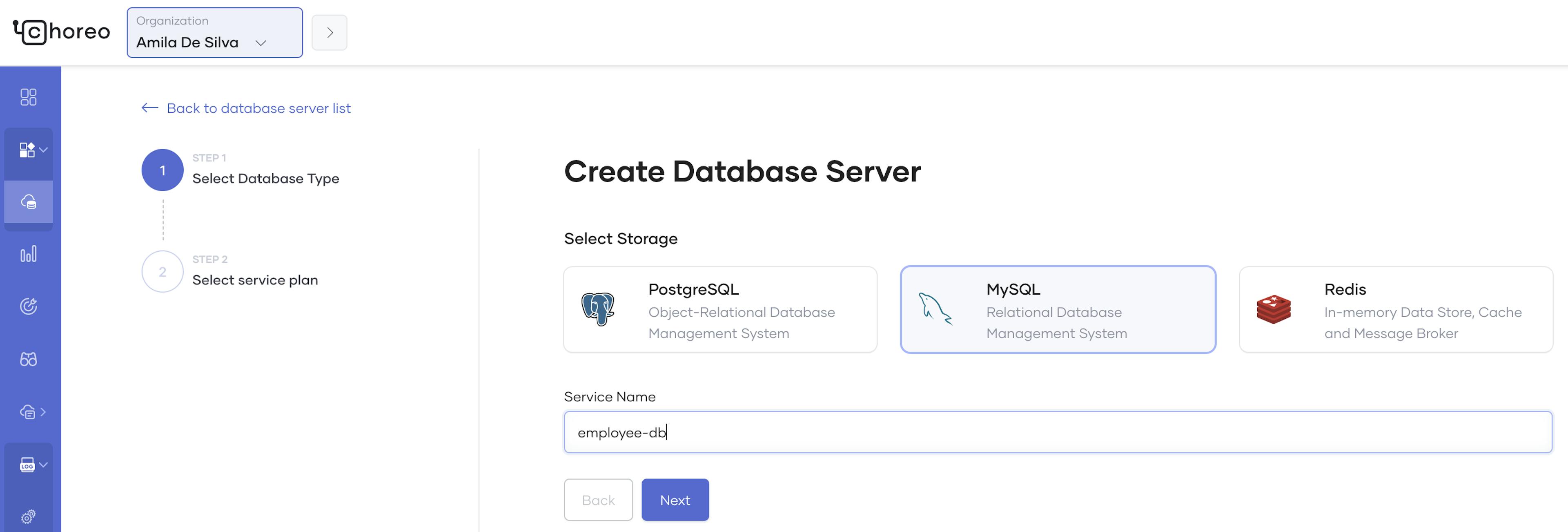 Database create wizard - Specify DB name
