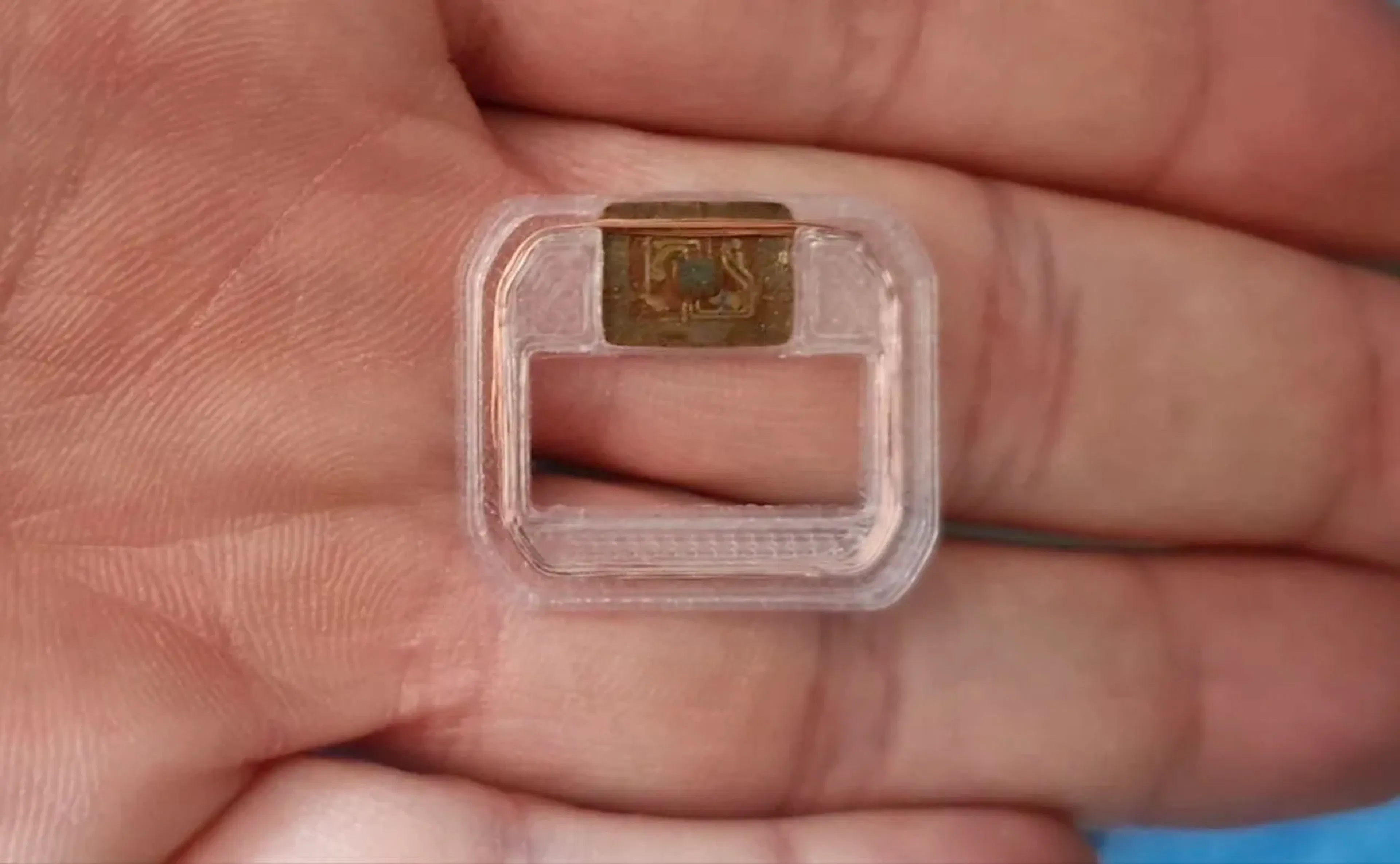 Custom CASIO F-91W digital watch front plate that allows contactless payment — inside view