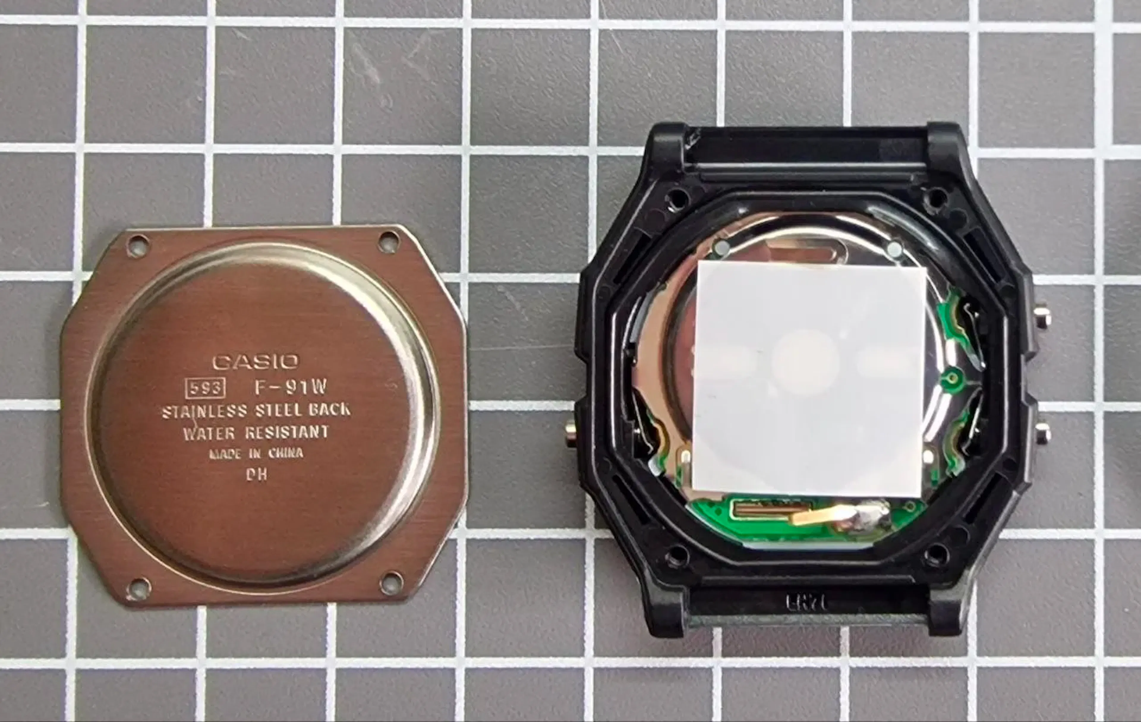 CASIO F-91W partially disassembled