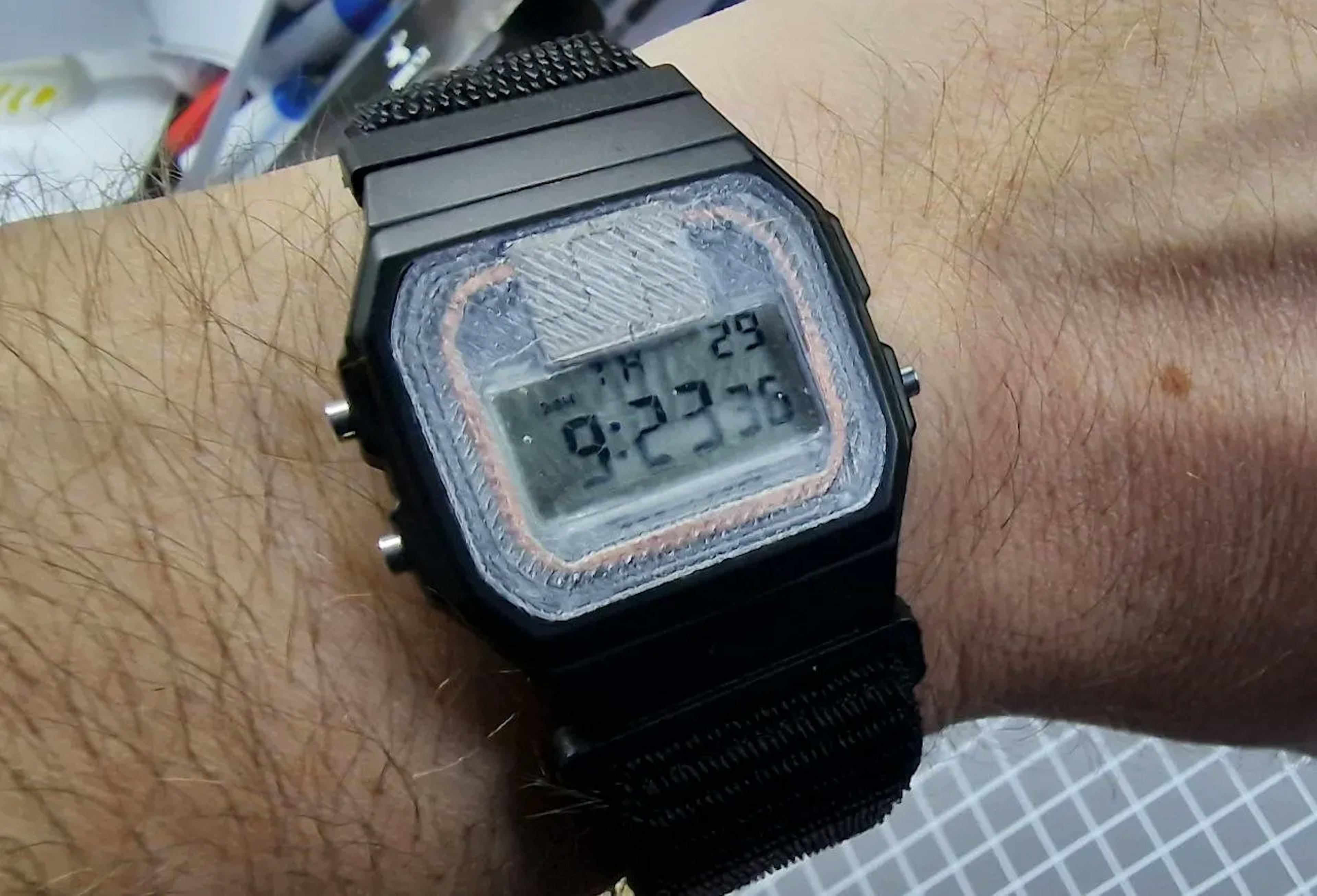 Wearing my hacked CASIO F-91W with fully functional NFC contactless payment card embedded