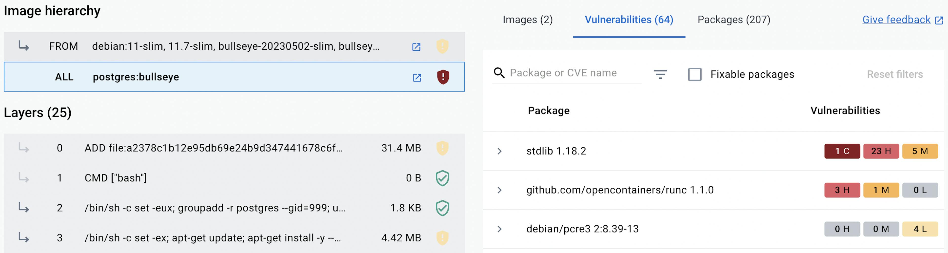 Docker Scout's actual image inspection UI.