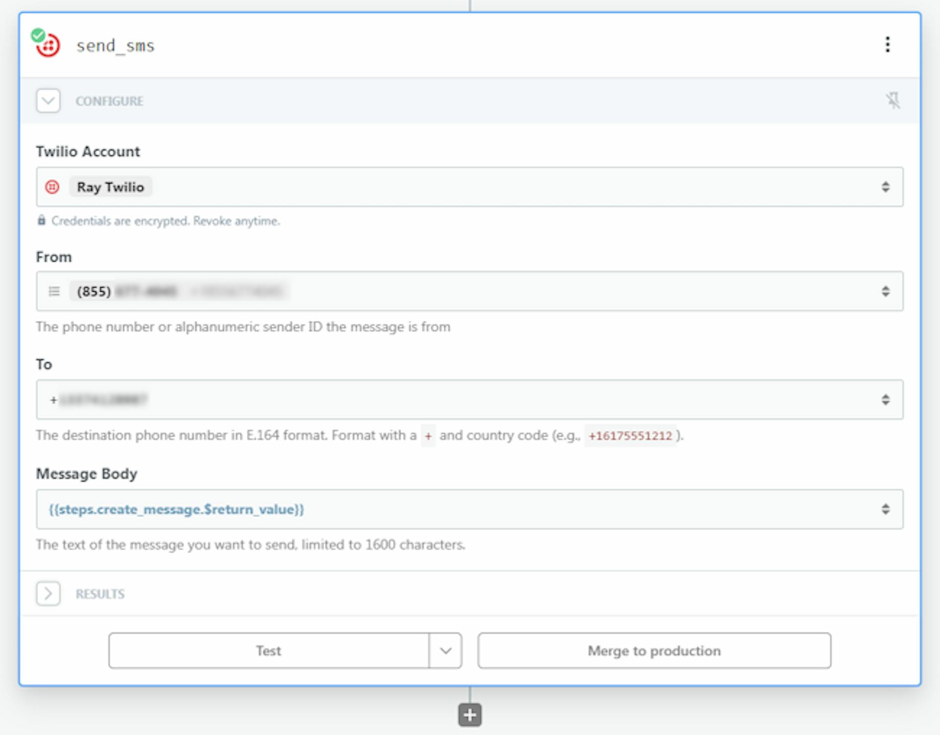 Configured Twilio step