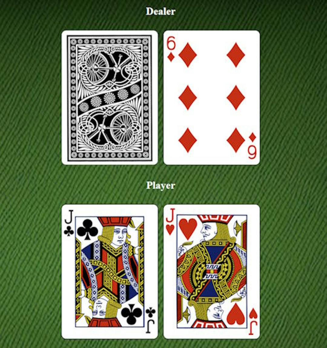Dağıtıcının 6 gösterdiği Blackjack oyunu ve bende 2 Vale var