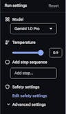 Screen shot of settings available for prompts