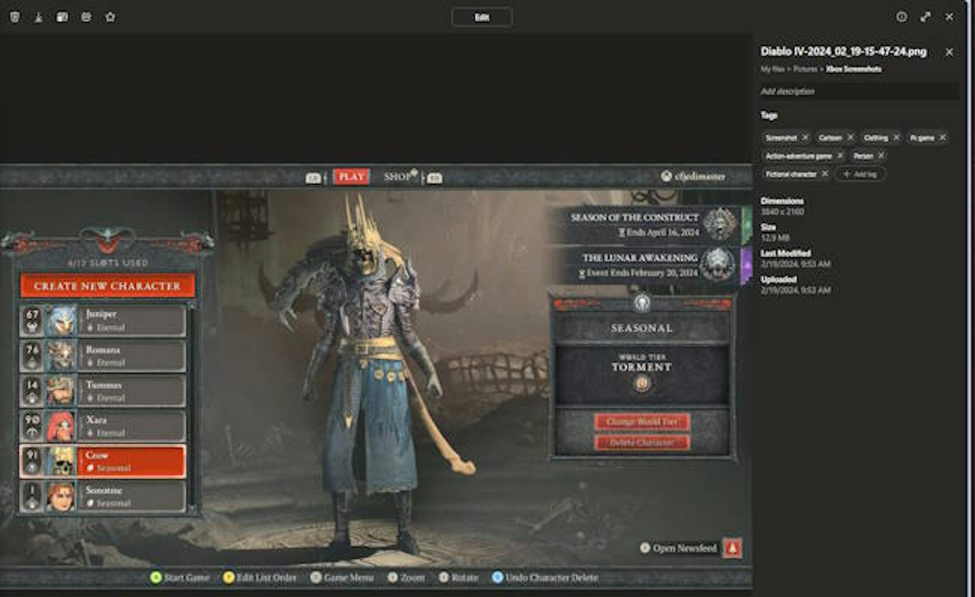 Screenshot from OneDrive showing a Diablo 4 screenshot.