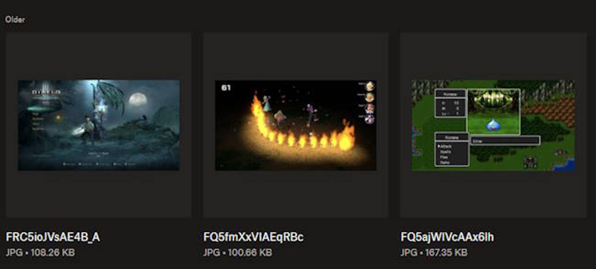 Screenshot from Dropbox showing 3 Switch screenshots, all with random filenames.