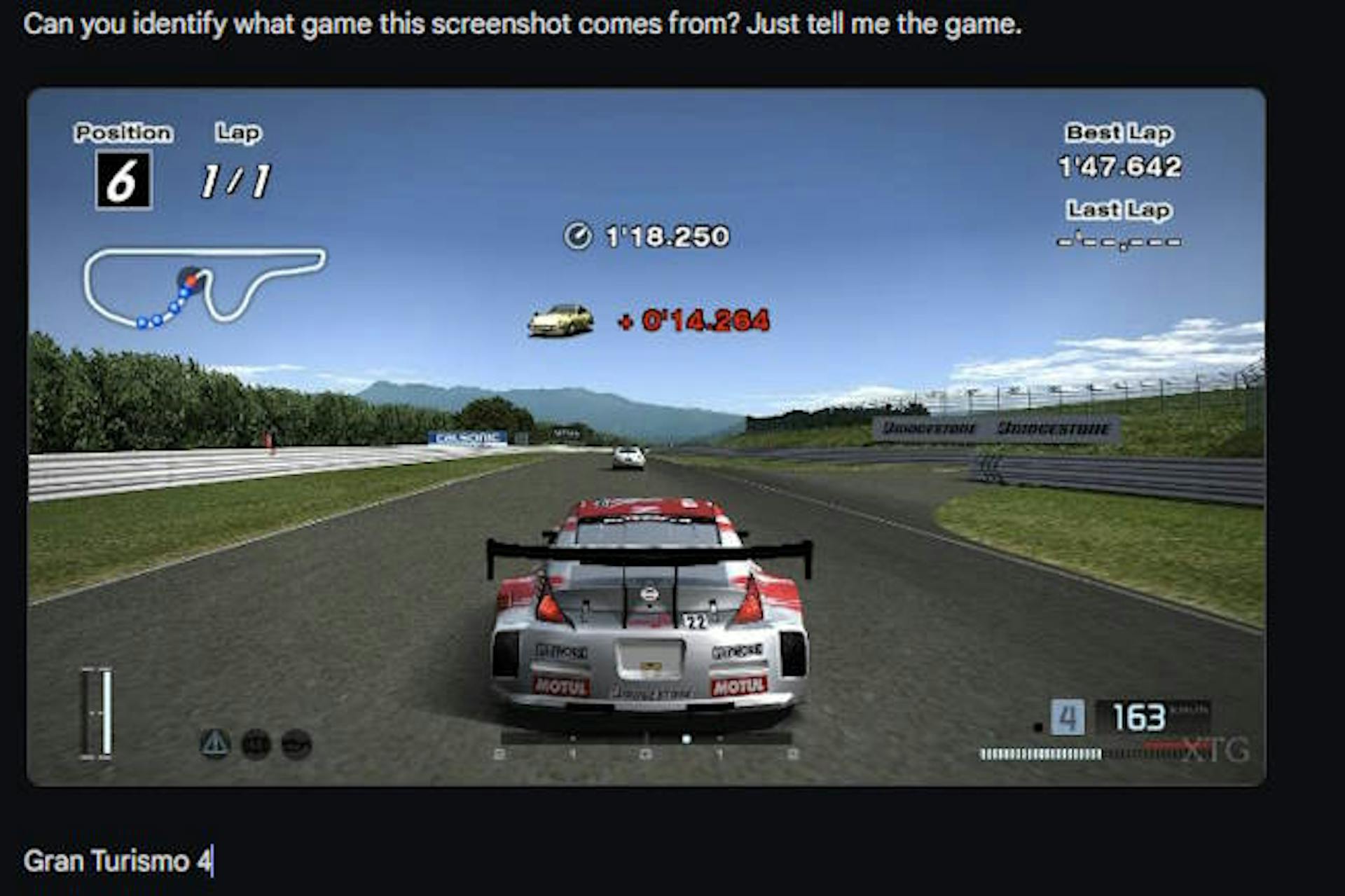 Screenshot from Gran Turismo 4, correctly identified