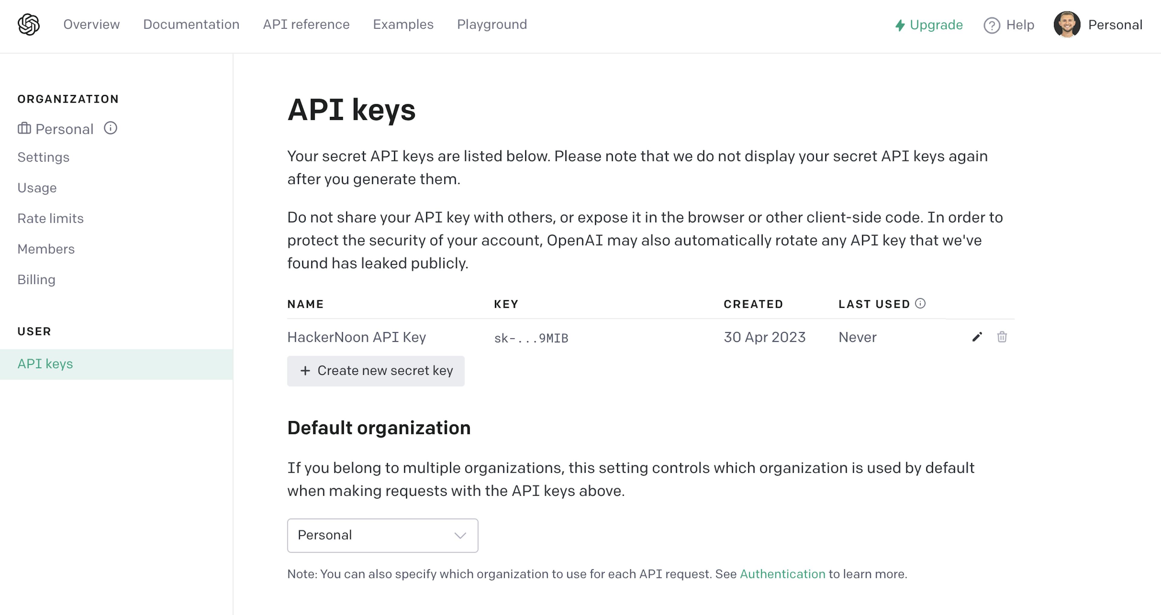 OpenAI API Keys Page