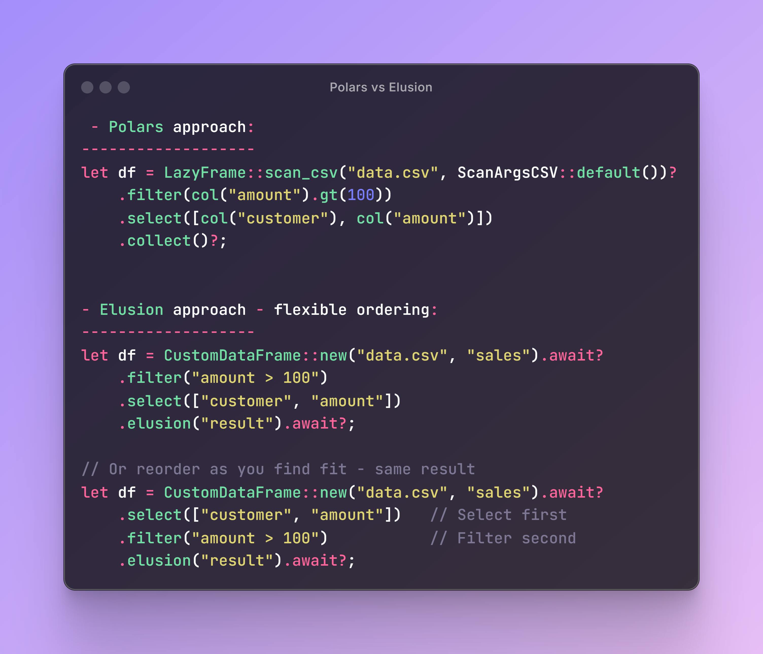 Альтернативы DataFrame DataFrame на поляры: встречайте Elusion v4.0.0