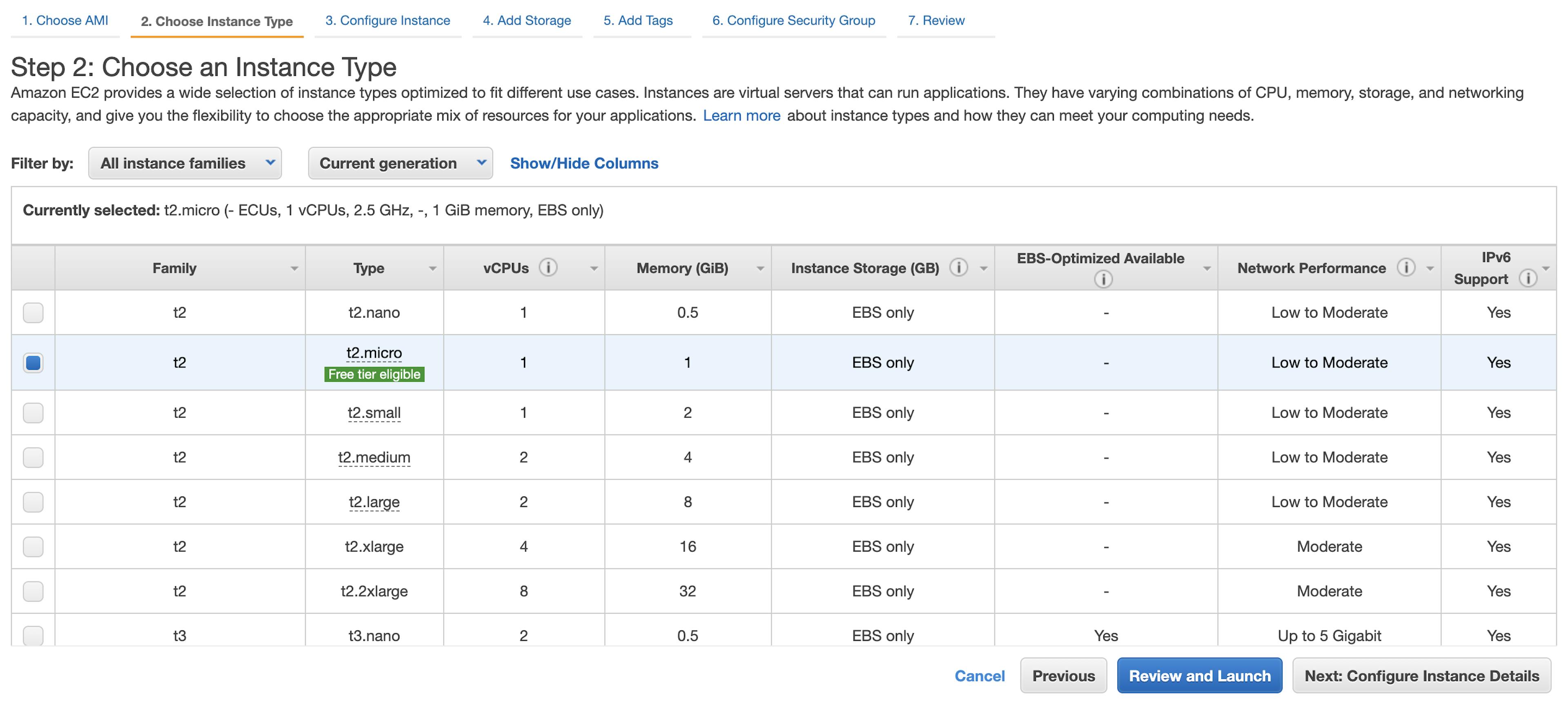 Step 2: Select AMI (Amazon Machine Image) and instance type 