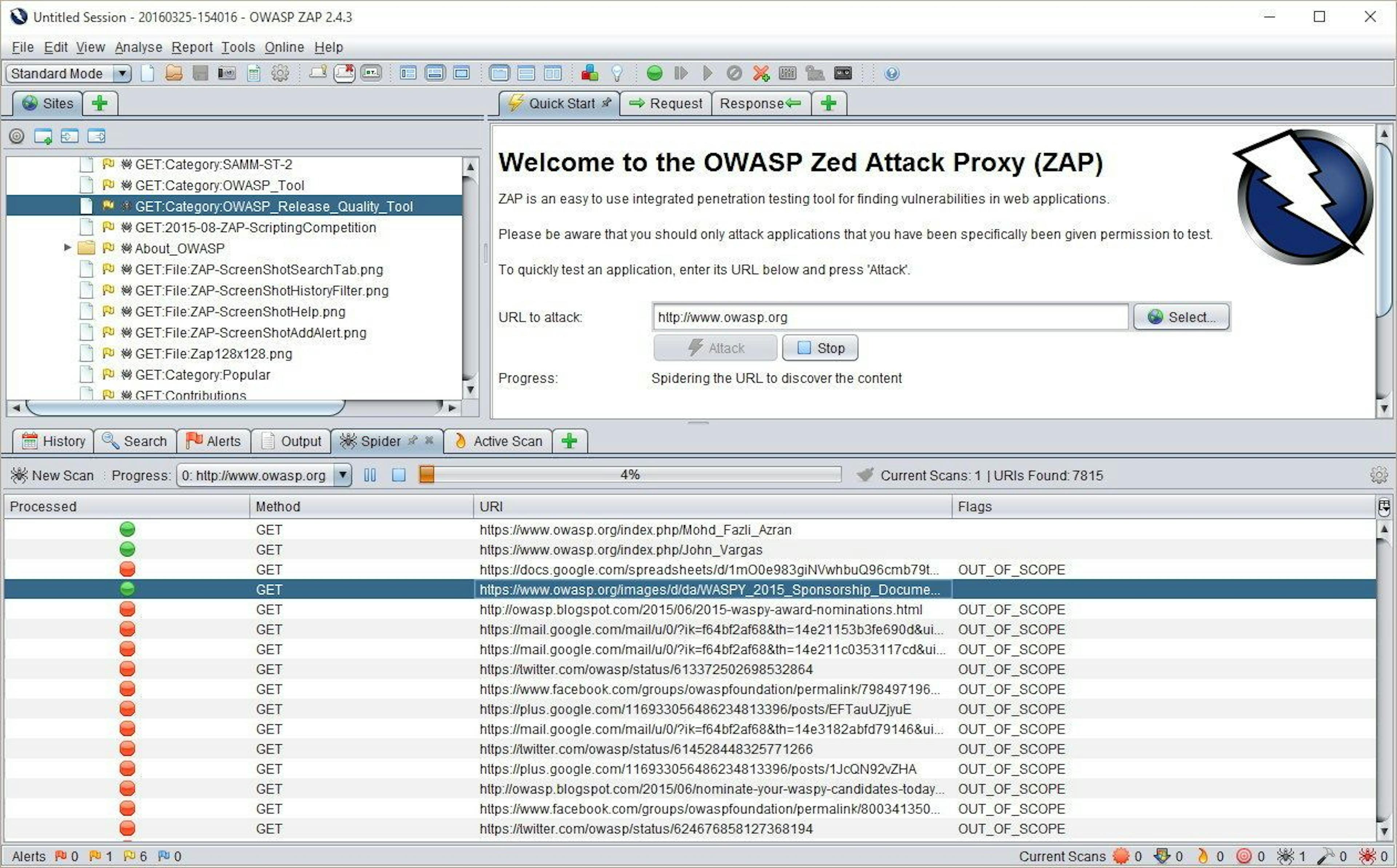 OWASP ZAP interface