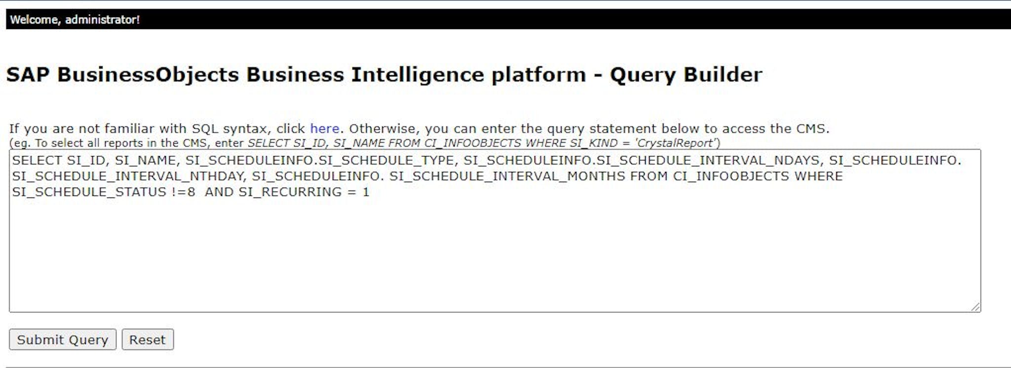How to Fetch a List of SAP BusinessObjects Schedules Using Query ...