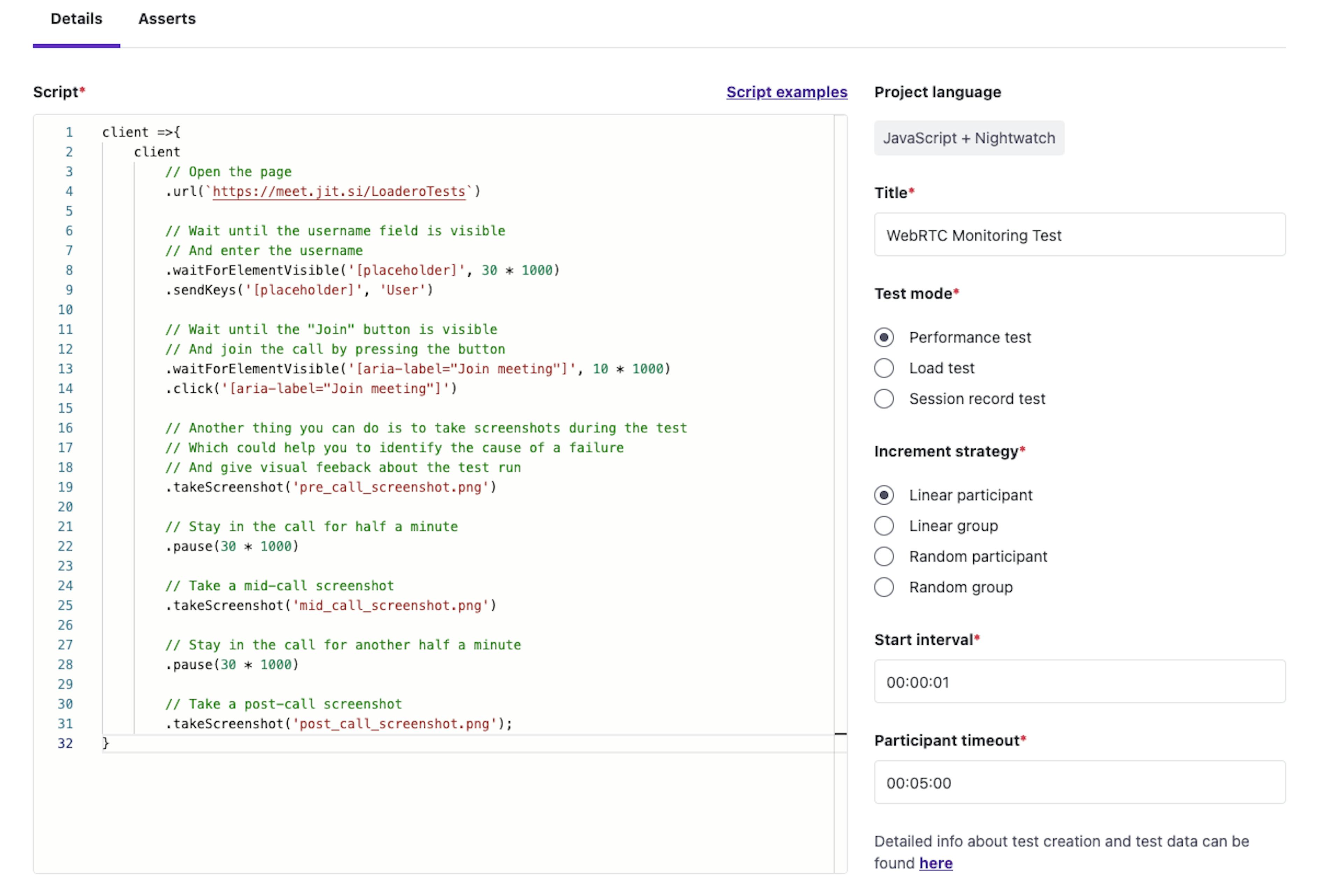 Loadero test configuration