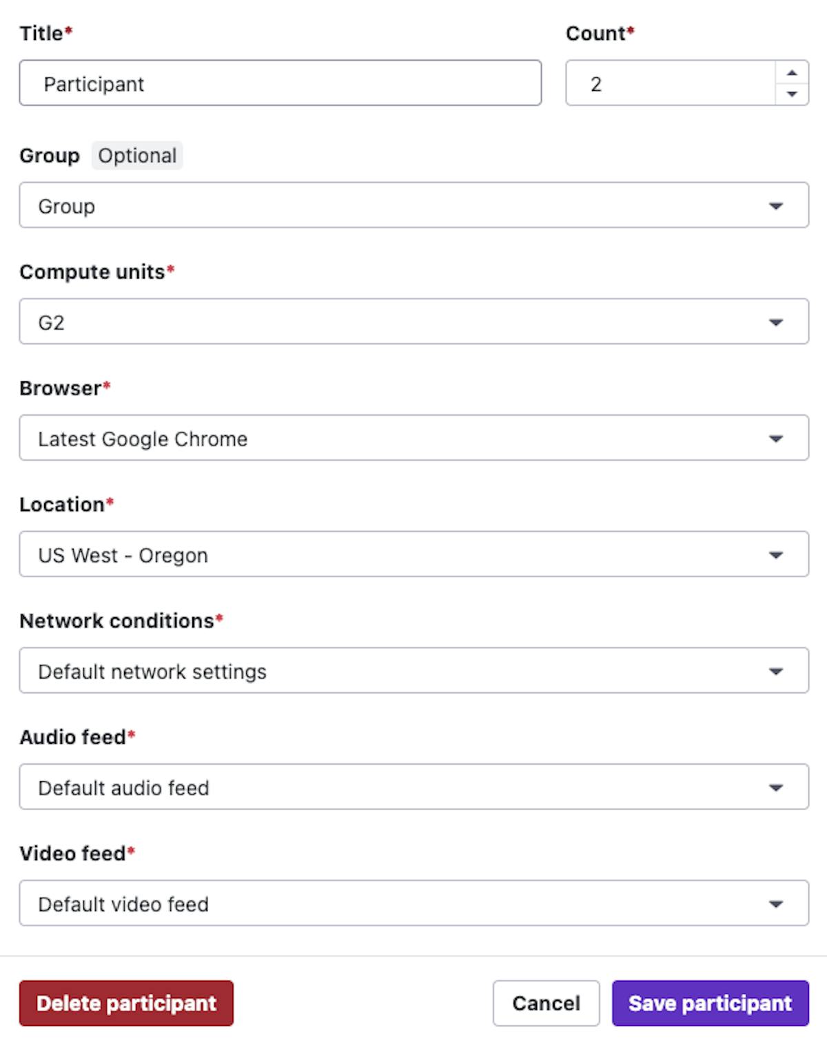 Test participant setup