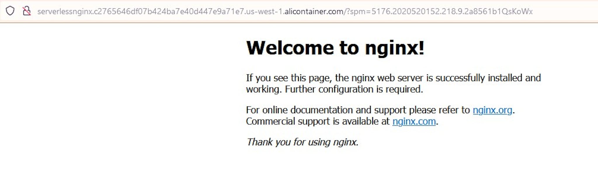 Nginx deployed on Serverless Kubernetes and exposed with Ingress