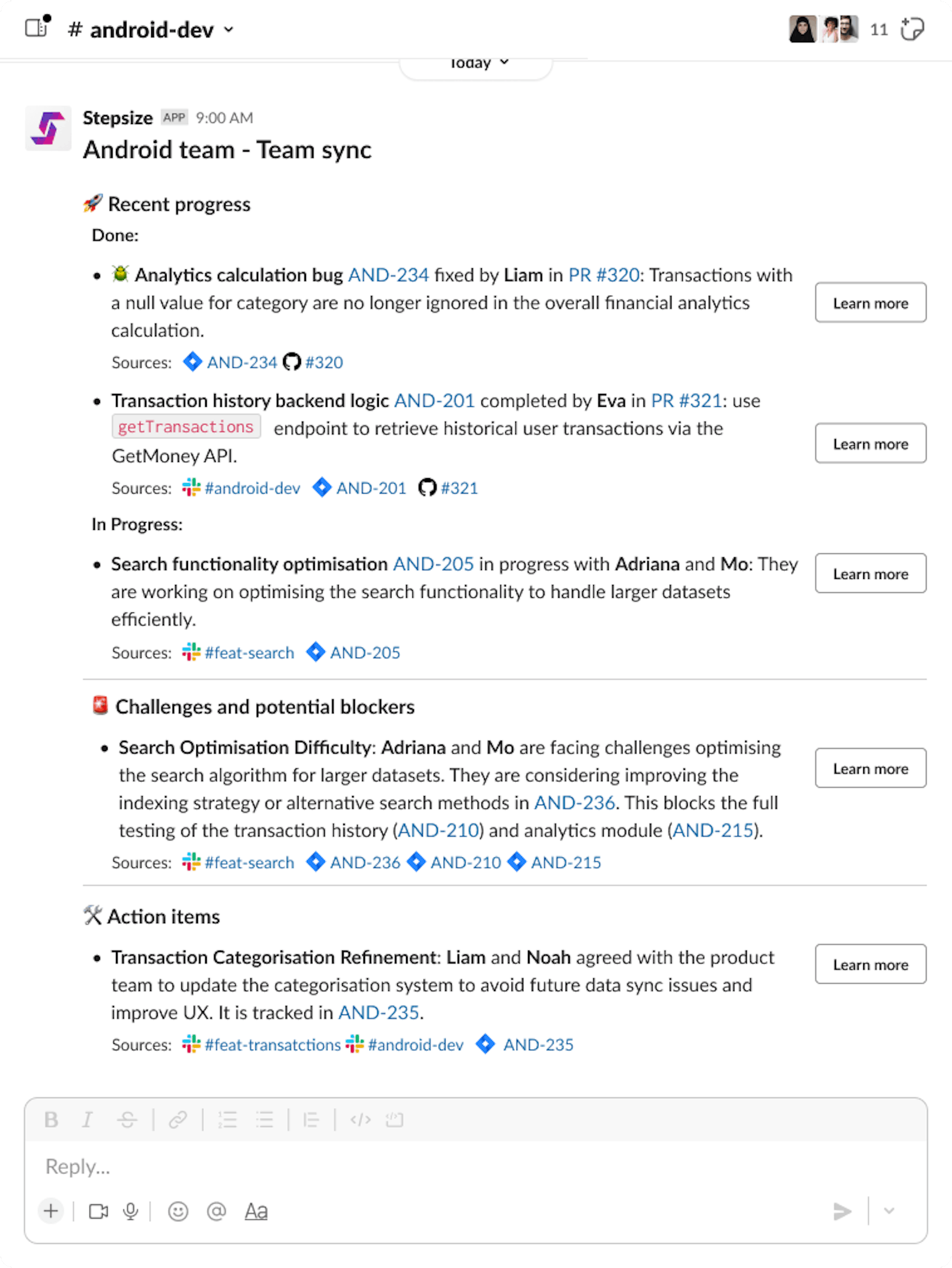 Example Team Sync by Stepsize AI