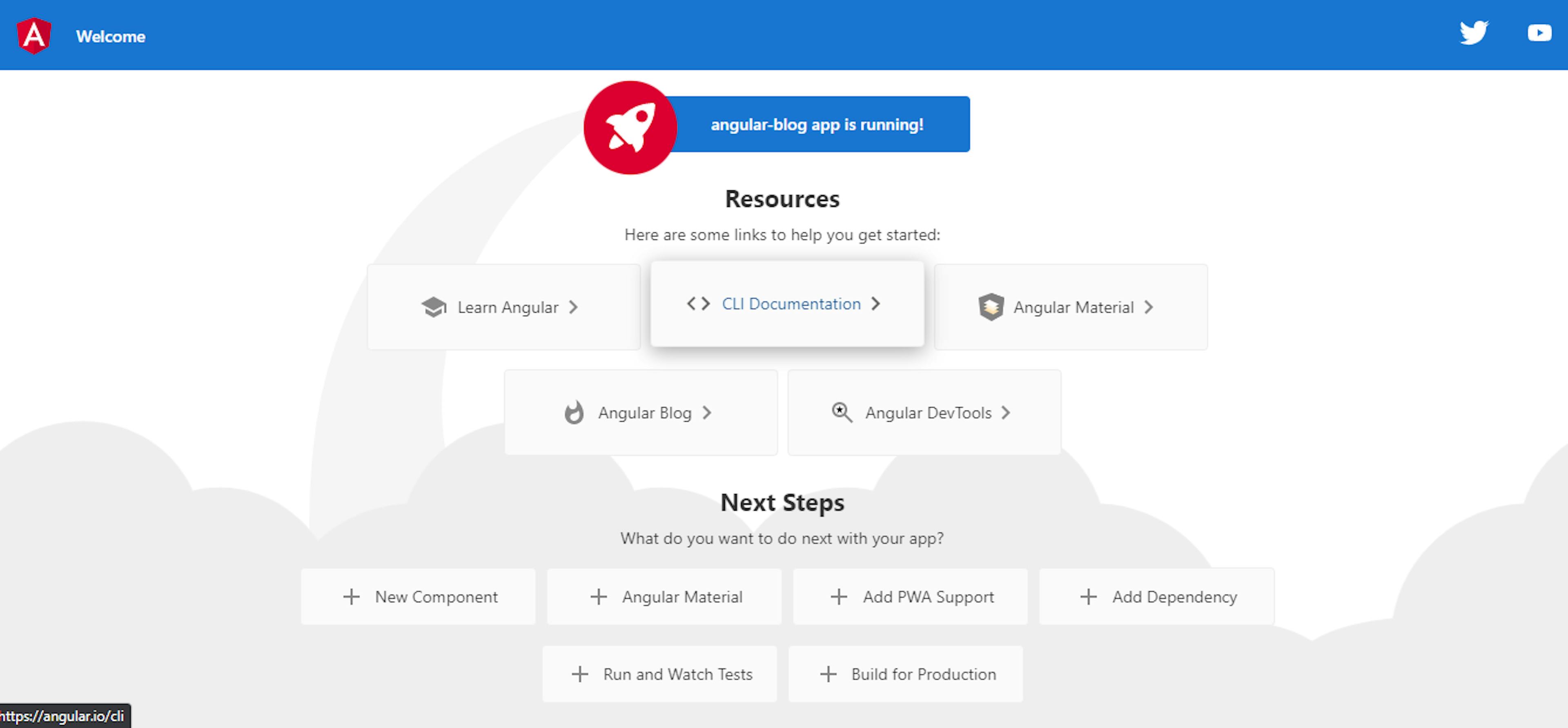 Angular welcome page