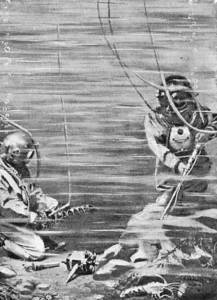  Fig. 163.—Divers at work below water with pneumatic tools.