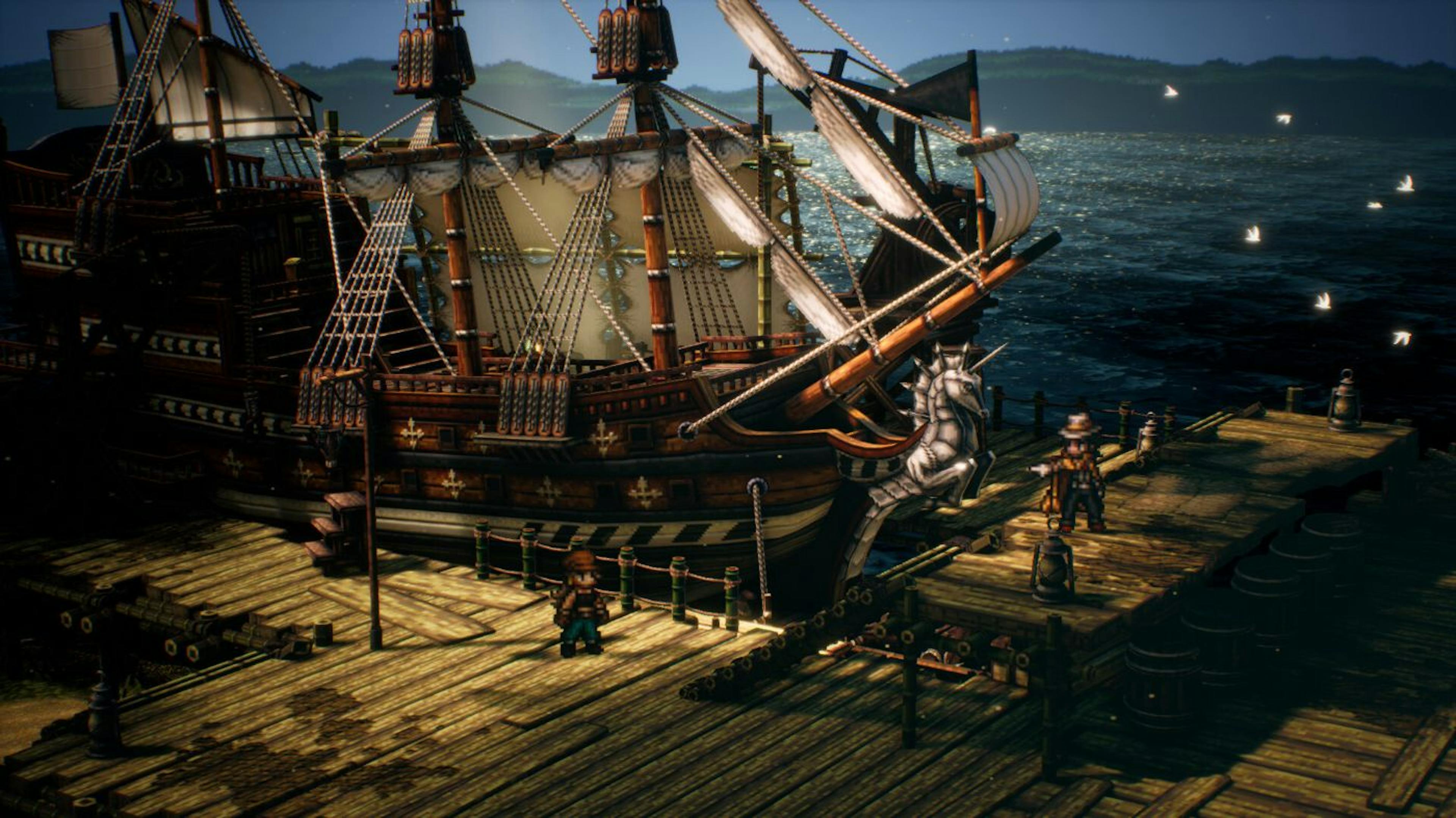 Unlocking the ship and setting sail in Octopath Traveler 2.