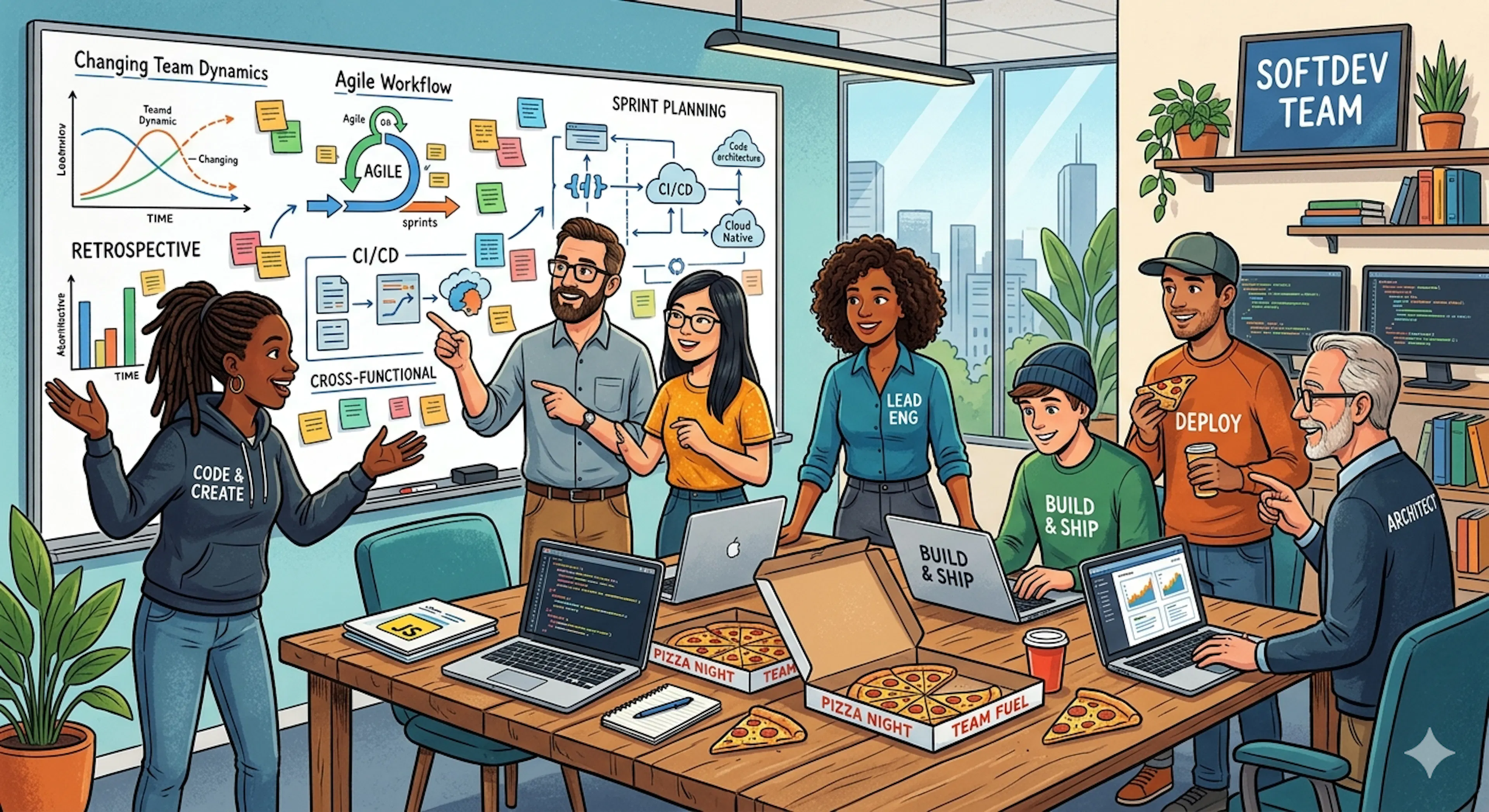 A modern software engineering team — engineers, designers, leads, and ...