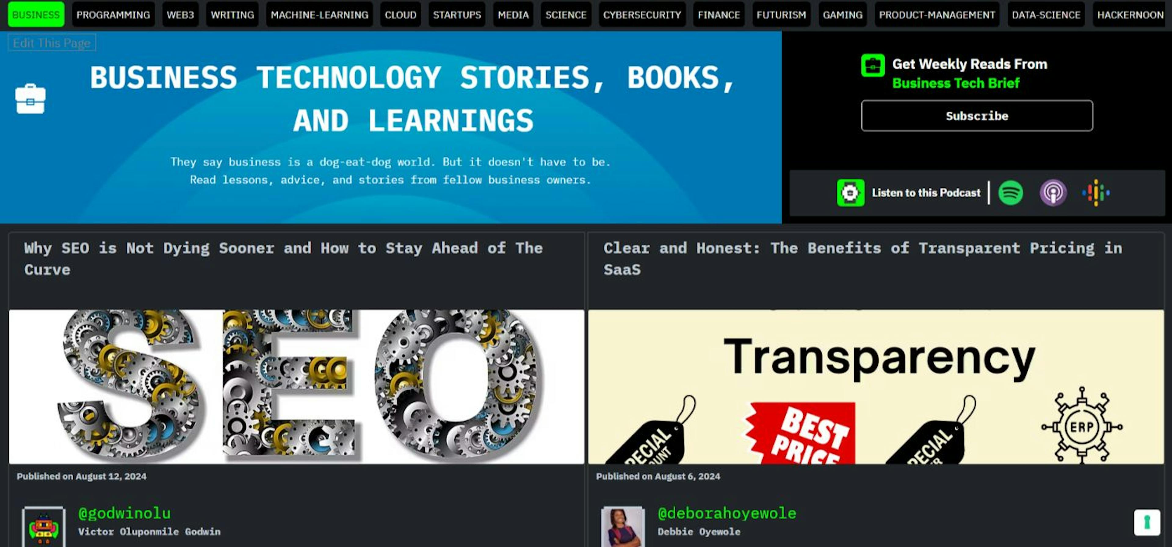 The Business Tech Category Homepage on HackerNoon