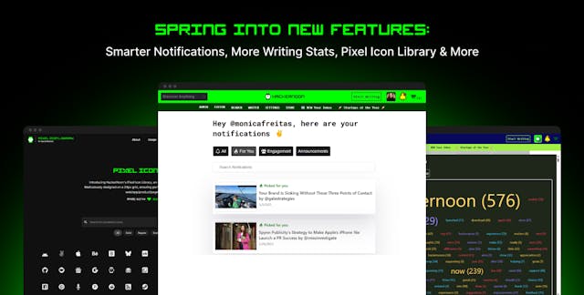/spring-into-new-features-smarter-notifications-more-writing-stats-pixel-icon-library-and-more feature image