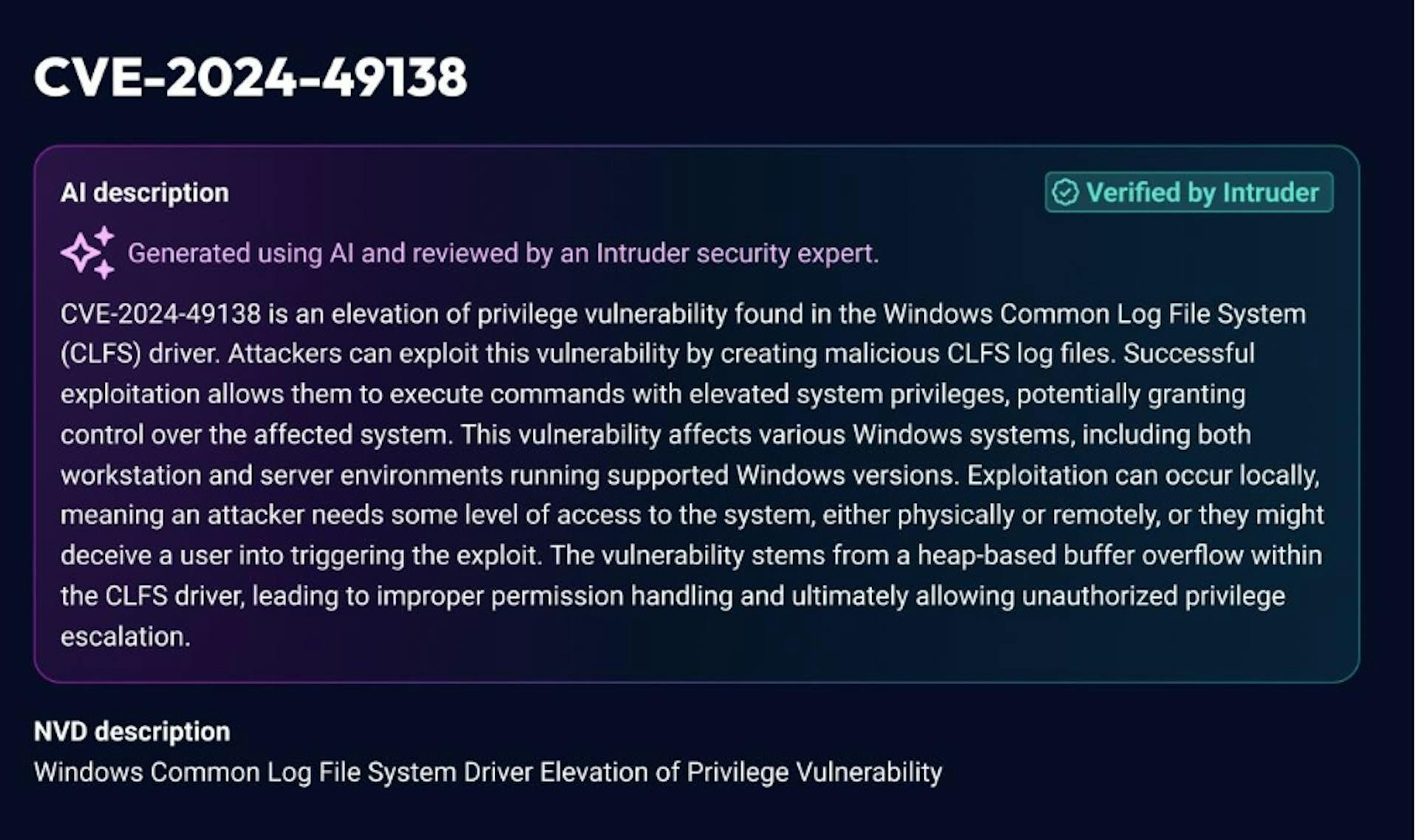 featured image - Intruder Enhances Free Vulnerability Intelligence Platform ‘Intel’ With AI-Generated CVE Description